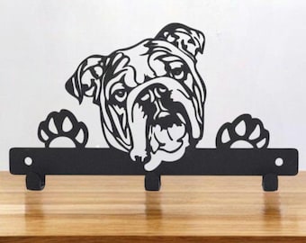 Percha para correa de perro Bulldog Británico / Gancho de pared de metal / Recubierto de polvo / Fijaciones incluidas / Soporte para correa de perro / Regalo para amantes de los perros
