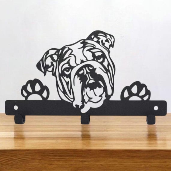 British Bulldog Dog Lead Hanger | Metal Wall Hook  | Powder Coated | Fixings Included | Dog Lead Holder | Gift for Dog Lovers