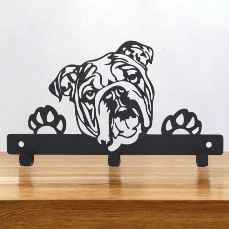 British Bulldog Dog Lead Hanger | Metal Wall Hook | Powder Coated | Fixings Included | Dog Lead Holder | Gift for Dog Lovers image 1