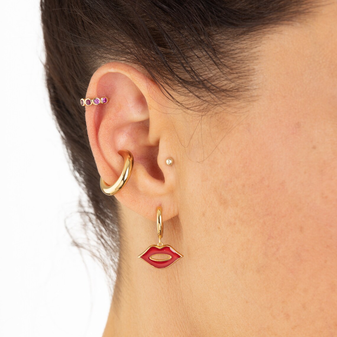 Red Lips Hoop Earrings Lips Drop Hoop Earrings Sterling Etsy