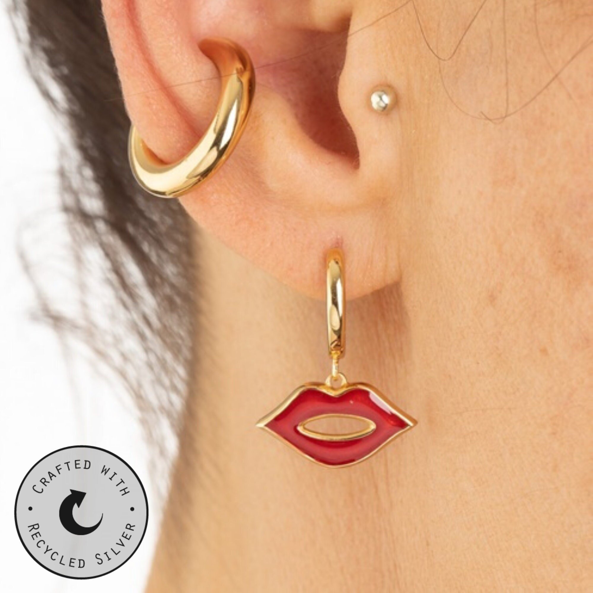 Red Lips Hoop Earrings Lips Drop Hoop Earrings Sterling Etsy UK