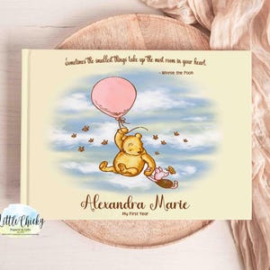 Libro clásico rosa de recuerdos de Winnie the Pooh para bebés, libro clásico de Pooh para bebés, pegatinas para hitos, primeros cinco años, libro para bebés, regalo para baby shower