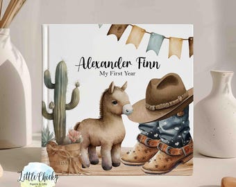 Diário de recordações personalizado para bebê estilo boho cowboy, livro do bebê cowboy, meu primeiro ano, primeiros cinco anos, livro do bebê, presente para chá de bebê