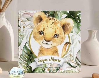 Personalized Baby Lion Keepsake Baby Journal, Hardcover Baby Book, First or Five Year Baby book