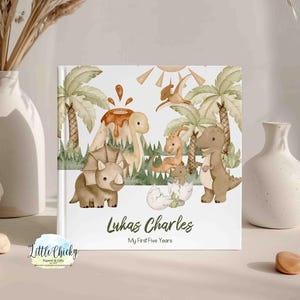 Dinosaur Baby Memory Book, Personalized Hardcover Keepsake, First Year, First Five Years