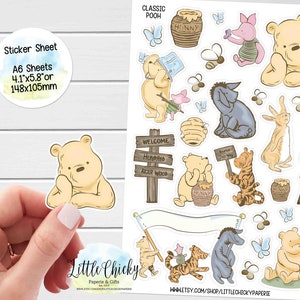 Foglio di adesivi - Adesivi classici di Pooh, adesivi di Winnie the Pooh, adesivi per planner, adesivi per album, adesivi per diario, adesivi per bambini