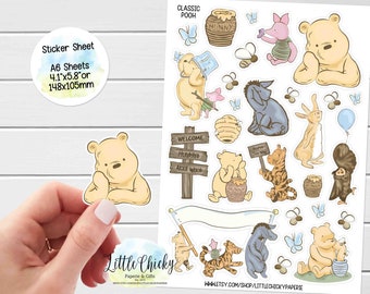 Sticker Sheet - Classic Pooh Stickers, Winnie the Pooh Stickers, Planner Stickers, Scrapbook Stickers, Journal Stickers, Baby Stickers