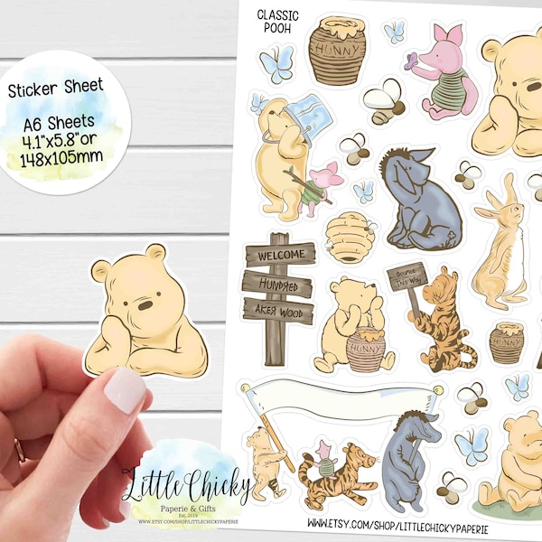 Sticker Sheet - Classic Pooh Stickers, Winnie the Pooh Stickers, Planner Stickers, Scrapbook Stickers, Journal Stickers, Baby Stickers