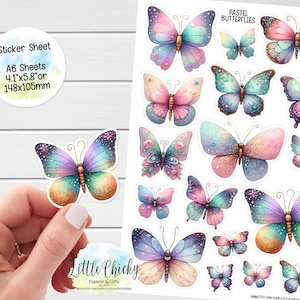 Sticker Bogen - Pastell Schmetterling Aufkleber, Schmetterling Aufkleber, Planer Aufkleber, Scrapbook Aufkleber, Journal Aufkleber, Baby Aufkleber