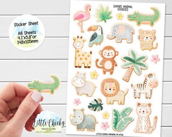 Aufkleber Bogen - Safari Tier Cookie Aufkleber, Planer Aufkleber, Scrapbook Aufkleber, Tier Journal Aufkleber, Journal Aufkleber, Baby Aufkleber