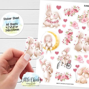Sticker Bogen - Bunnies in love Aufkleber, Planer Aufkleber, Scrapbook Aufkleber, Valentinstag Aufkleber, Hochzeit Aufkleber