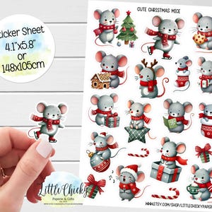 Aufkleber Bogen - Niedliche Weihnachtsmäuse Aufkleber, Aufkleber Mäuschen, Planer Aufkleber, Scrapbook Aufkleber, Journal Aufkleber, Weihnachtsaufkleber