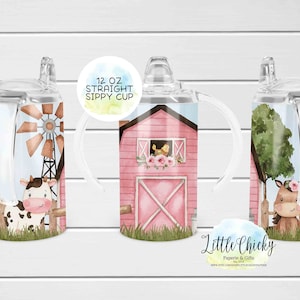 12oz straight sublimation sippy cup wrap, Pink Farm Animals sippy cup Sublimation Design, PNG File, Instant Download, Tumbler Template