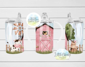12 Unzen gerade Sublimationstasse Schnabeltasse, Pink Farmtiere Schnabeltasse Sublimationsdesign, PNG-Datei, Sofort-Download, Bechervorlage