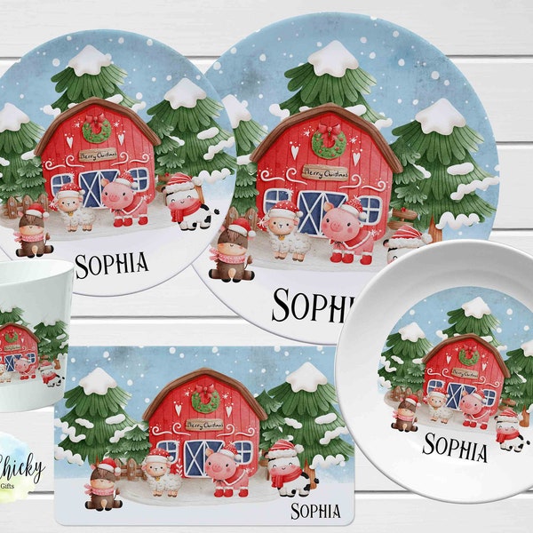 Christmas Children's Plate set, Christmas Farm Animals Personalized Plate, Cup, Melamine Plate, Birthday Gift, First Birthday, Baby Gift