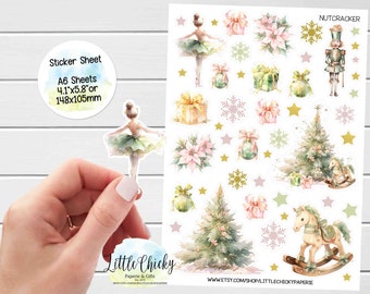 Sticker Sheet - Pastel Nutcracker Christmas Stickers, Planner Stickers, Scrapbook Stickers, Journal Stickers, Christmas Stickers, Holidays
