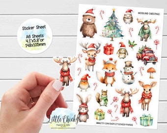 Sticker Sheet - Woodland Animals Christmas Stickers, Planner Stickers, Scrapbook Stickers, Journal Stickers, Journal Stickers, Baby Stickers