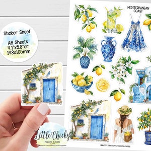 Foglio di adesivi - Adesivi per planner della costa mediterranea, Grecia, adesivi per album, adesivi per diario, adesivi da viaggio, adesivi per le vacanze