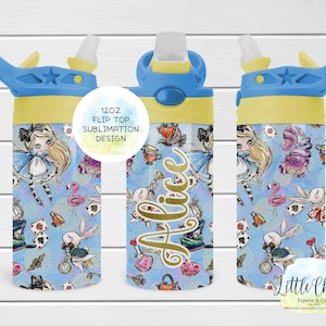 Alice in Wonderland 12oz Kids Flip Top Sippy Cup Sublimation Design, Flip Top Sublimation PNG File, Tapered, Straight, Instant Download