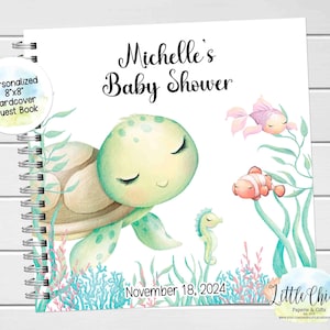 Livro de visitas para chá de bebê de tartaruga marinha, livro de visitas personalizado, livro de visitas de aniversário de tartaruga marinha, chá de bebê, aniversário, livro de visitas