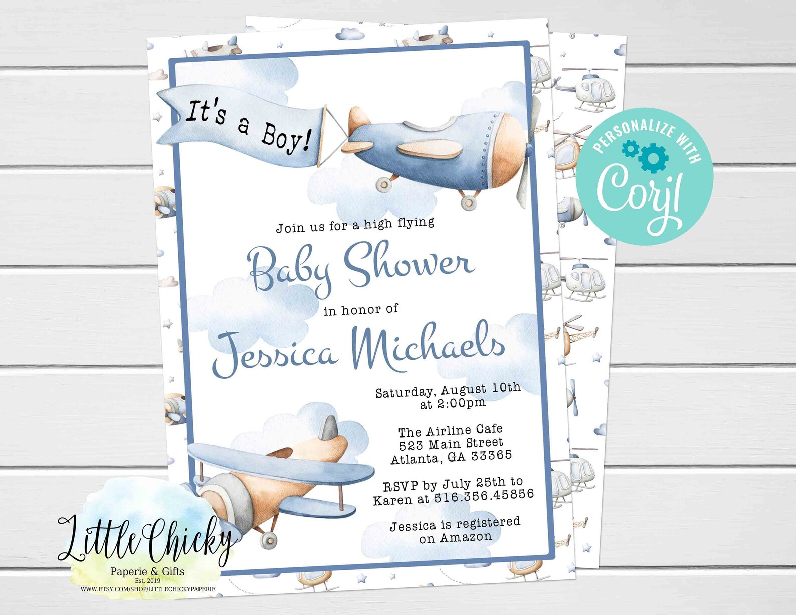 Editable Airplane Baby Shower Invitation Boy Baby Shower - Etsy