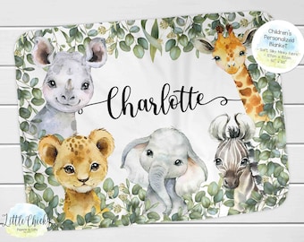 Personalized Safari Blanket, Safari Animals Children's Blanket, Safari Baby Blanket, Birthday Gift, Baby Shower Gift, Baptism Gift