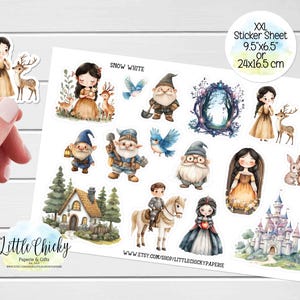 Hoja de pegatinas XXL: pegatinas de Blancanieves, pegatinas para planificadores, pegatinas para libros de bebés, pegatinas para álbumes de recortes, pegatinas para diarios, pegatinas para libros de cuentos