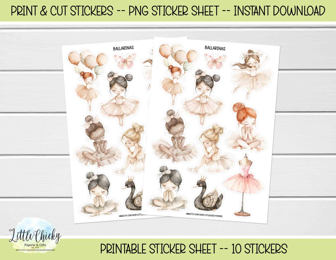 Printable Stickers - Ballerina Stickers, Watercolor Stickers, Print ...