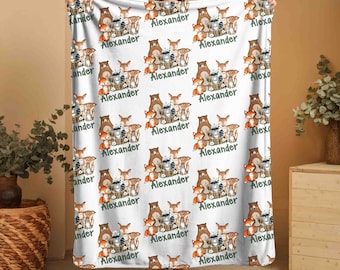Coperta personalizzata: coperta personalizzata con animali del bosco, morbida coperta in minky, regalo per baby shower, coperta per neonati 50"x60", coperta per bambini