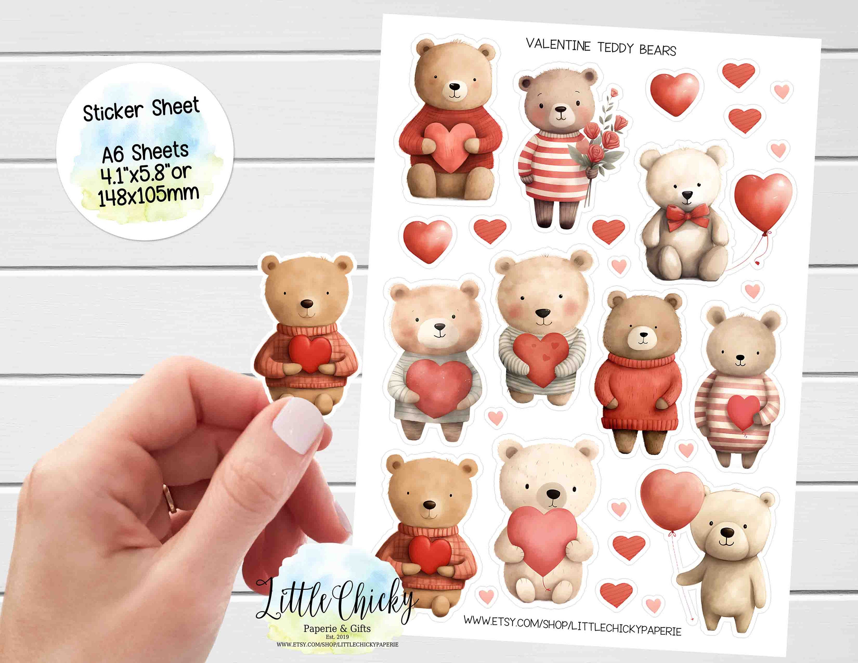 Sticker Sheet Valentine's Teddy Bear Stickers, Planner Stickers,  Scrapbook Stickers, Journal Stickers, Journal Stickers, Baby Stickers