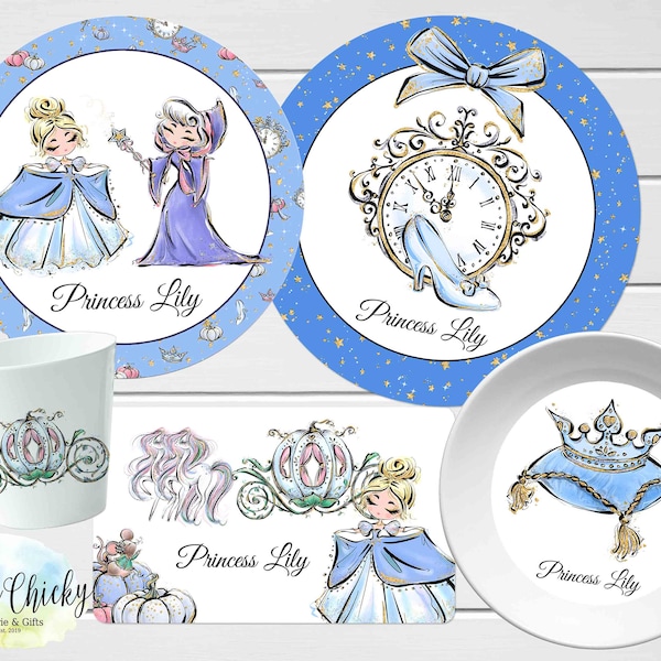 Cinderella Children's Plate set, Cinderella Princess Personalized Plate, Cup, Melamine Plate, Birthday Gift, First Birthday, Baby Gift