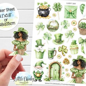 Sticker Sheet - Lucky Day Stickers, St. Patrick&#39;s Day Stickers, Scrapbook Stickers, Journal Stickers, Holiday Stickers, Planner Stickers