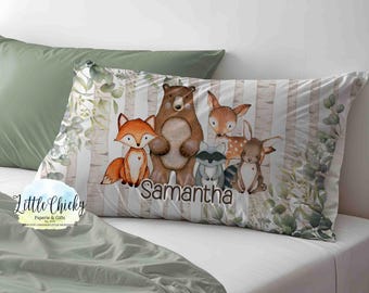 Personalized Pillowcase - Woodland Animals Pillowcase, Soft Microfiber, Personalized Pillowcase with Name, Gift for Toddlers & Children Gift