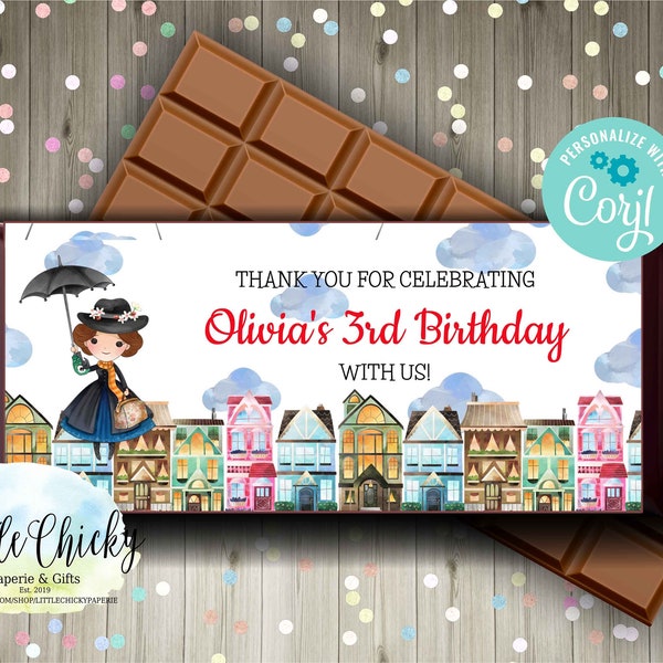 EDITABLE Mary Poppins Chocolate Bar Wrapper for a Birthday Party, Birthday Party Favor, Candy Table, Printable Candy Bar Wrapper