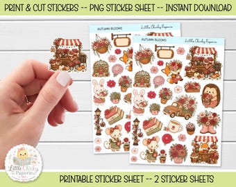 Printable Stickers - Autumn Bloom Stickers, Kawaii Print & Cut Stickers, Journal, Planner and Scrapbook Stickers (Digital Download)