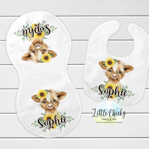 Zonnebloem Highland Cow-sublimatieontwerp, Highland Cow-spuugdoek en slabbetje sublimatie PNG-ontwerp, babysublimatieontwerp, Instant Download
