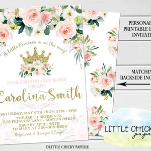 Crown Princess Baby Shower Invitation, Blush Pink and Gold Floral Invitation, Royal Princess Invitation, Printed or Digital invitation