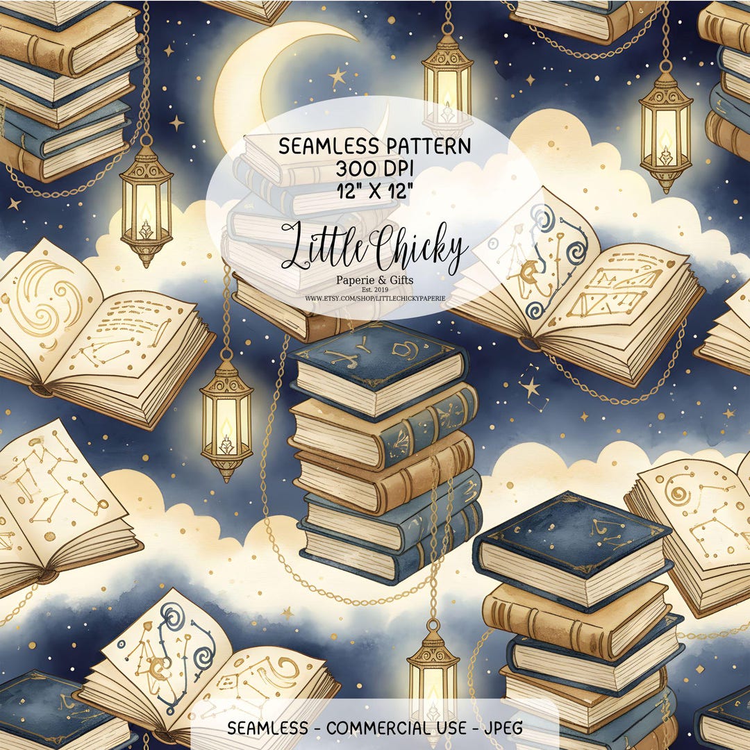 Bookish Seamless Pattern, Nighttime Reading, Repeat Pattern ...