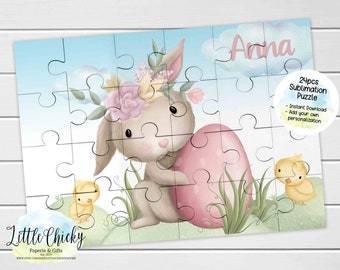Easter Bunny 24pc Puzzle, Sublimation Design, INSTANT DOWNLOAD, Add your own Personalization, Children's Gift, DIY Puzzle, Easter Gift