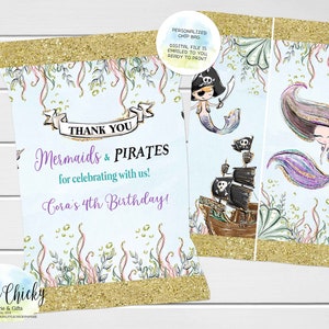 Mermaid or Pirate Birthday Chip Bag, Printable Chip Bag, Birthday Party Favor, Digital File ...