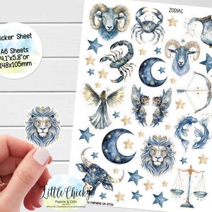 Foglio di adesivi - Adesivi zodiacali, adesivi per planner, adesivi celesti, adesivi per album, adesivi per diario, adesivi zodiacali celesti
