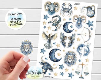 Sticker Sheet - Zodiac Stickers, Planner Stickers, Celestial Stickers, Scrapbook Stickers, Journal Stickers, Celestial Zodiac Stickers