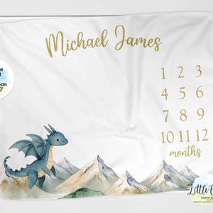 Personalized Dragon Baby Milestone Blanket, Monthly Photo Blanket, Personalized Milestone Blanket, Keepsake Blanket, Baby Gift