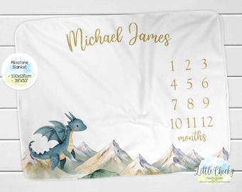 Personalized Dragon Baby Milestone Blanket, Monthly Photo Blanket, Personalized Milestone Blanket, Keepsake Blanket, Baby Gift