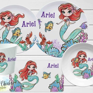 Little Mermaid Children's Plate set, Mermaid Personalized Plate, Cup, Melamine Plate, Girl Plates, Birthday Gift, First Birthday, Baby Gift