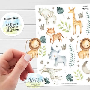 Folha de adesivos - Animais da selva, animais de safári, adesivos para planejadores, adesivos para scrapbook, adesivos para diário de animais, adesivos para diário, adesivos para bebês