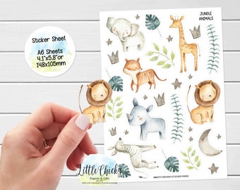 Sticker Bogen - Dschungeltiere, Safari Tiere, Planer Aufkleber, Scrapbook Aufkleber, Tier Journal Aufkleber, Journal Aufkleber, Baby Aufkleber