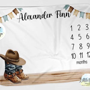 Personalisierte Cowboy-Meilensteindecke, Cowboy-Stiefel-monatliche Foto-Decke, personalisierte Meilensteindecke, Erinnerungsdecke, Babygeschenk
