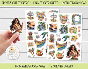 Printable Stickers - Aloha Hawaii Stickers, Travel Stickers, Print & Cut Stickers, Journaling, Scrapbooking (digital download)