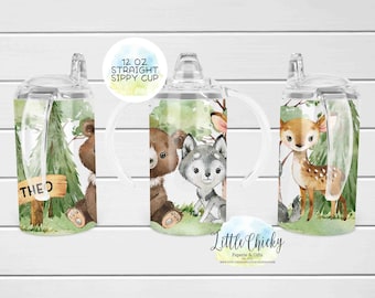 12oz straight sublimation sippy cup wrap, Woodland Animals sippy cup Sublimation Design, PNG File, Instant Download, Tumbler Template